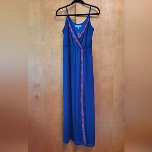 Dina Be Blue Pink Embroidered Maxi Dress